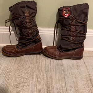 Pajar Bomba Knee High Winter Snow Boots Women's Drawstring Patch Size 9.5 Brown